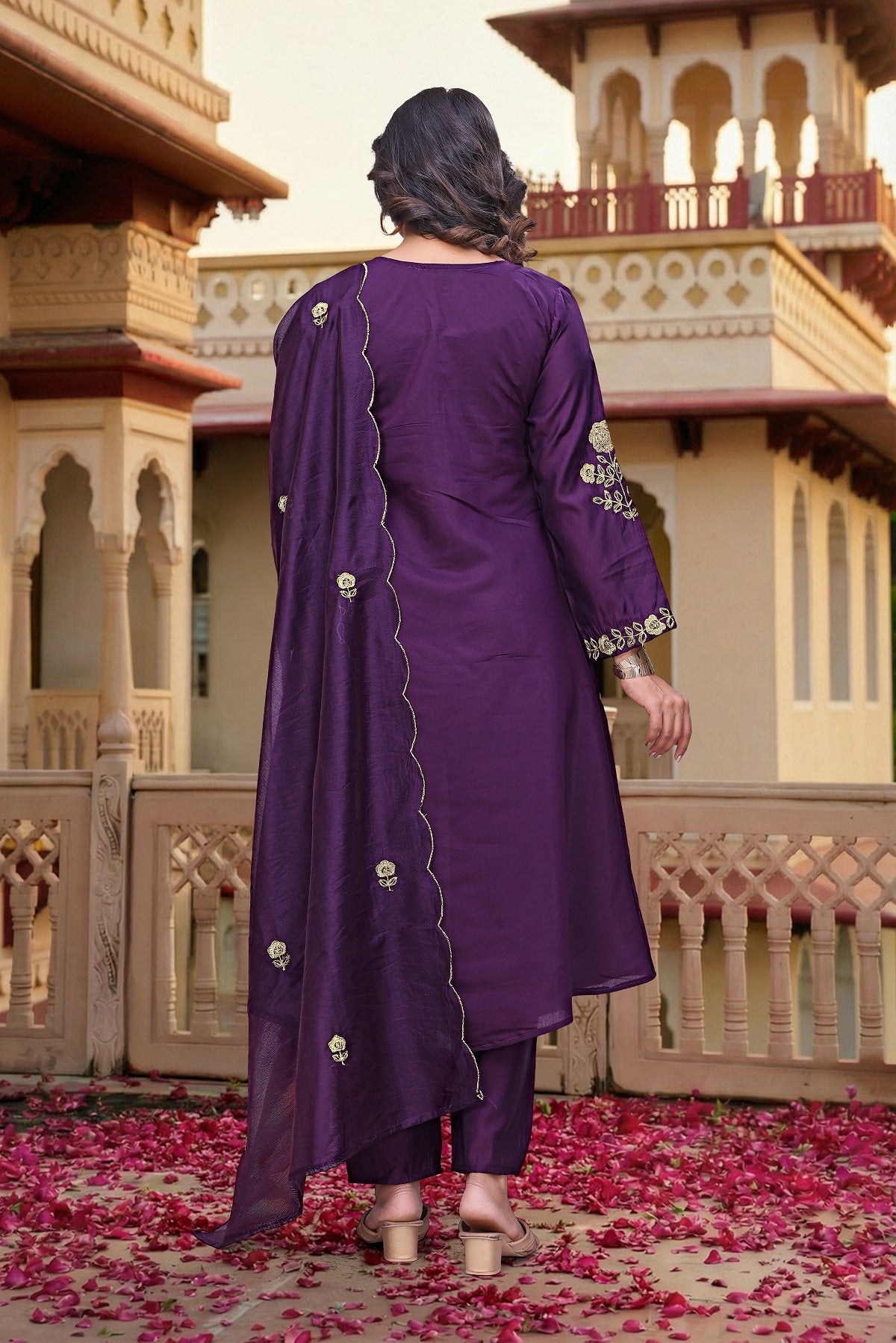 Pariza Wine Silk Anarkali Kurta Set with Dupatta for Women