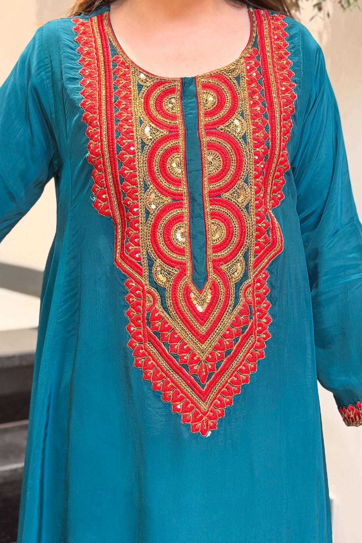 Rama Green Embroidered A-Line Kurta Suit Set for Women