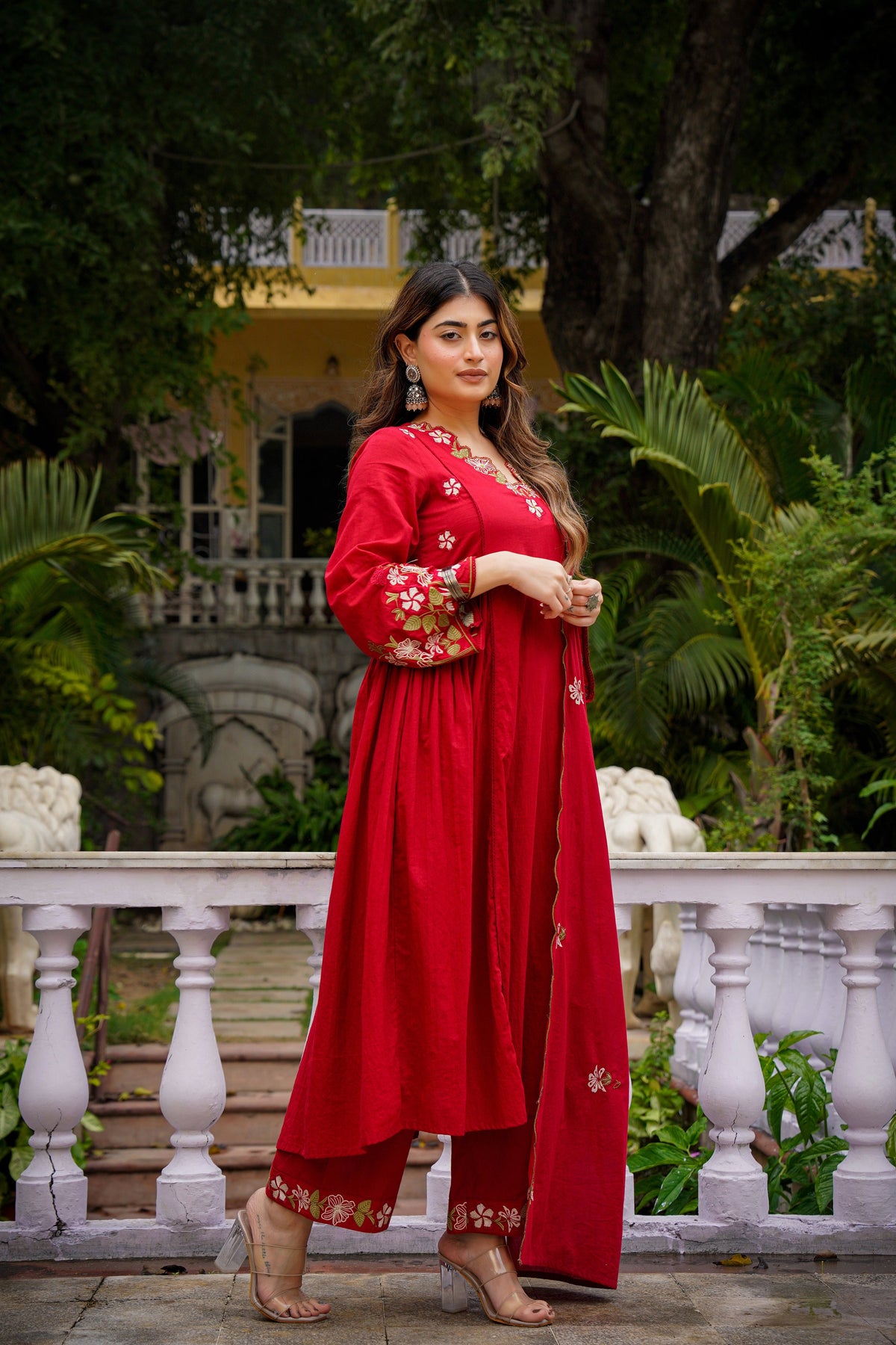 Sayesha Red Silk Anarkali Kurta Set with Dupatta for Women