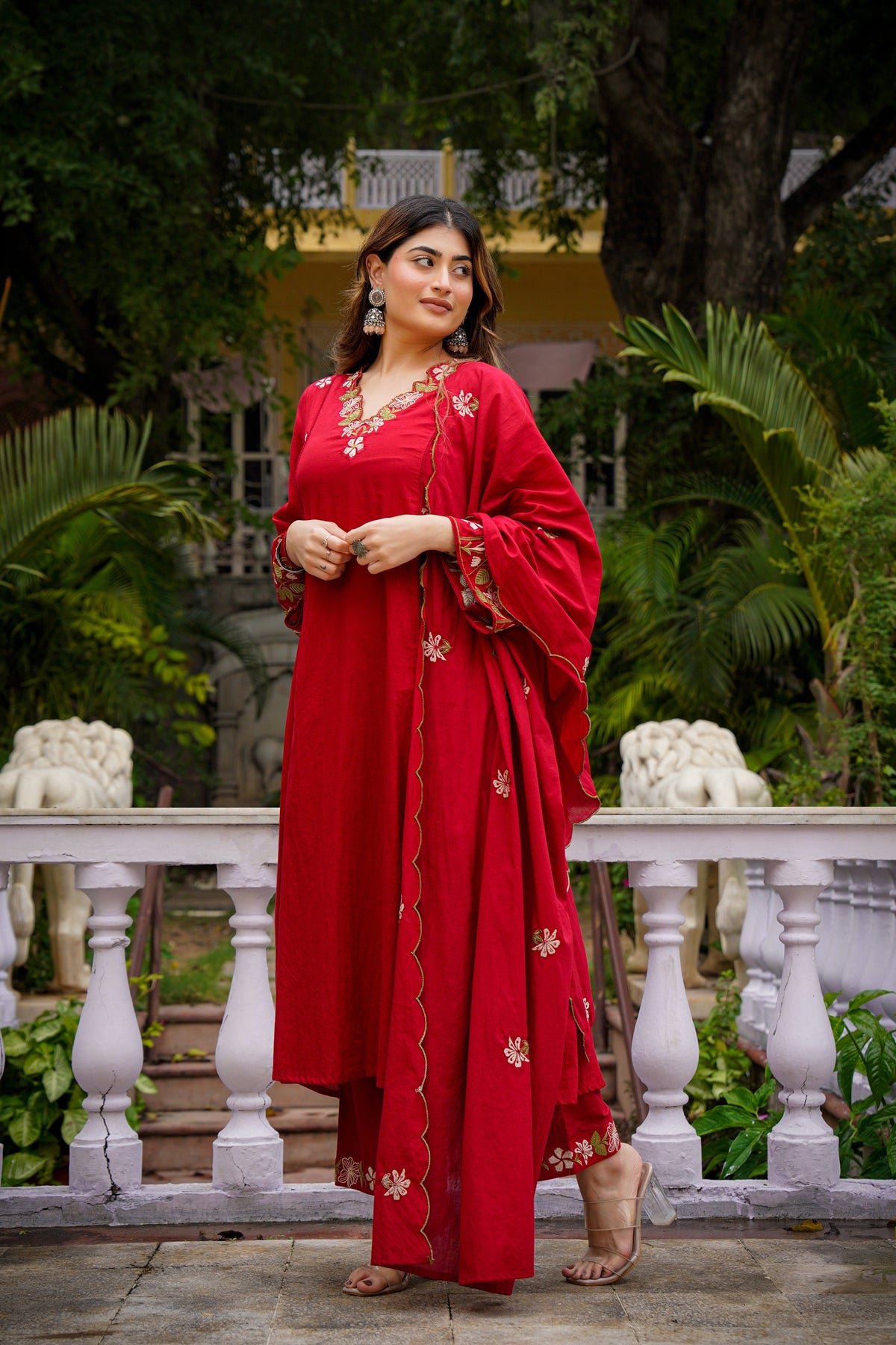 Sayesha Red Silk Anarkali Kurta Set with Dupatta for Women