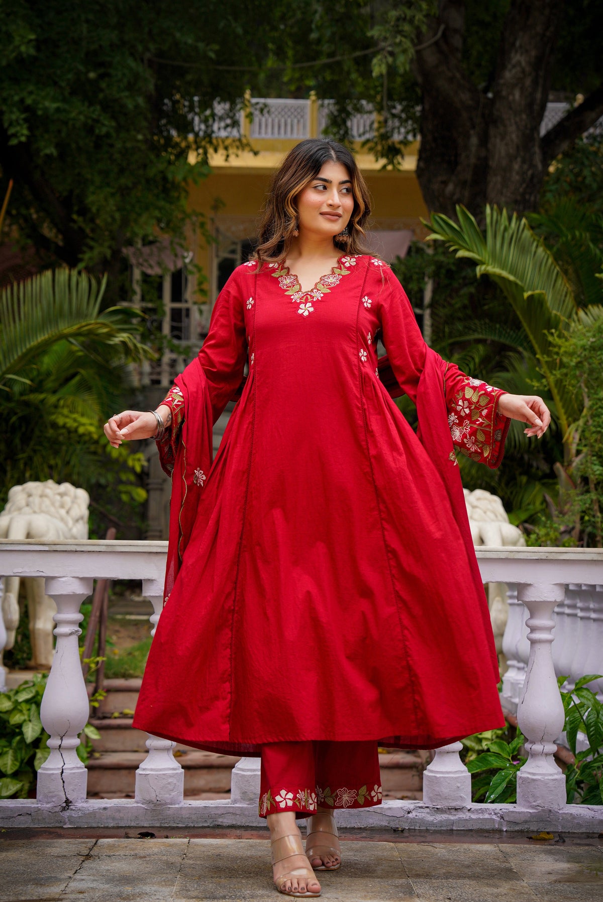 Sayesha Red Silk Anarkali Kurta Set with Dupatta for Women