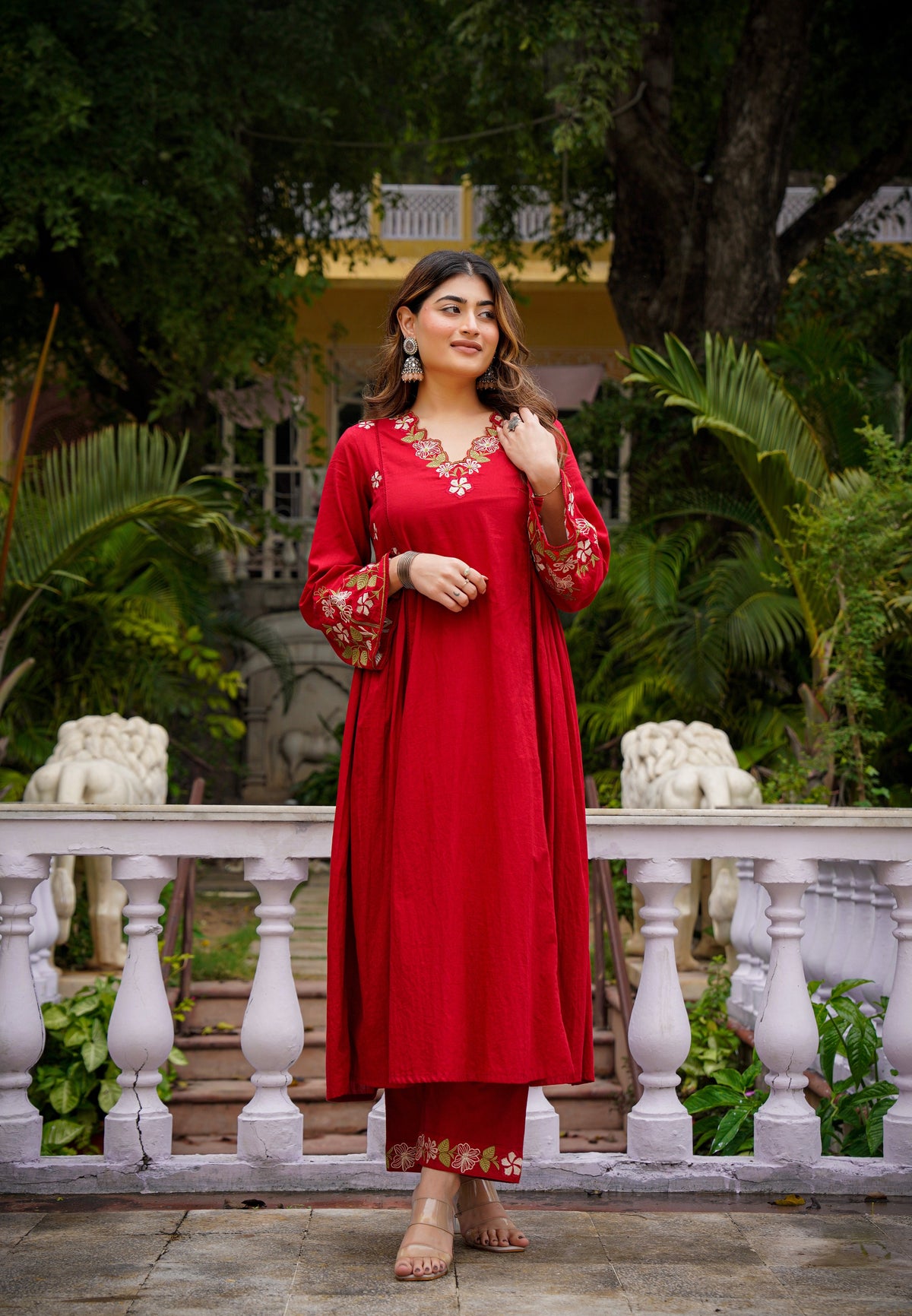 Sayesha Red Silk Anarkali Kurta Set with Dupatta for Women