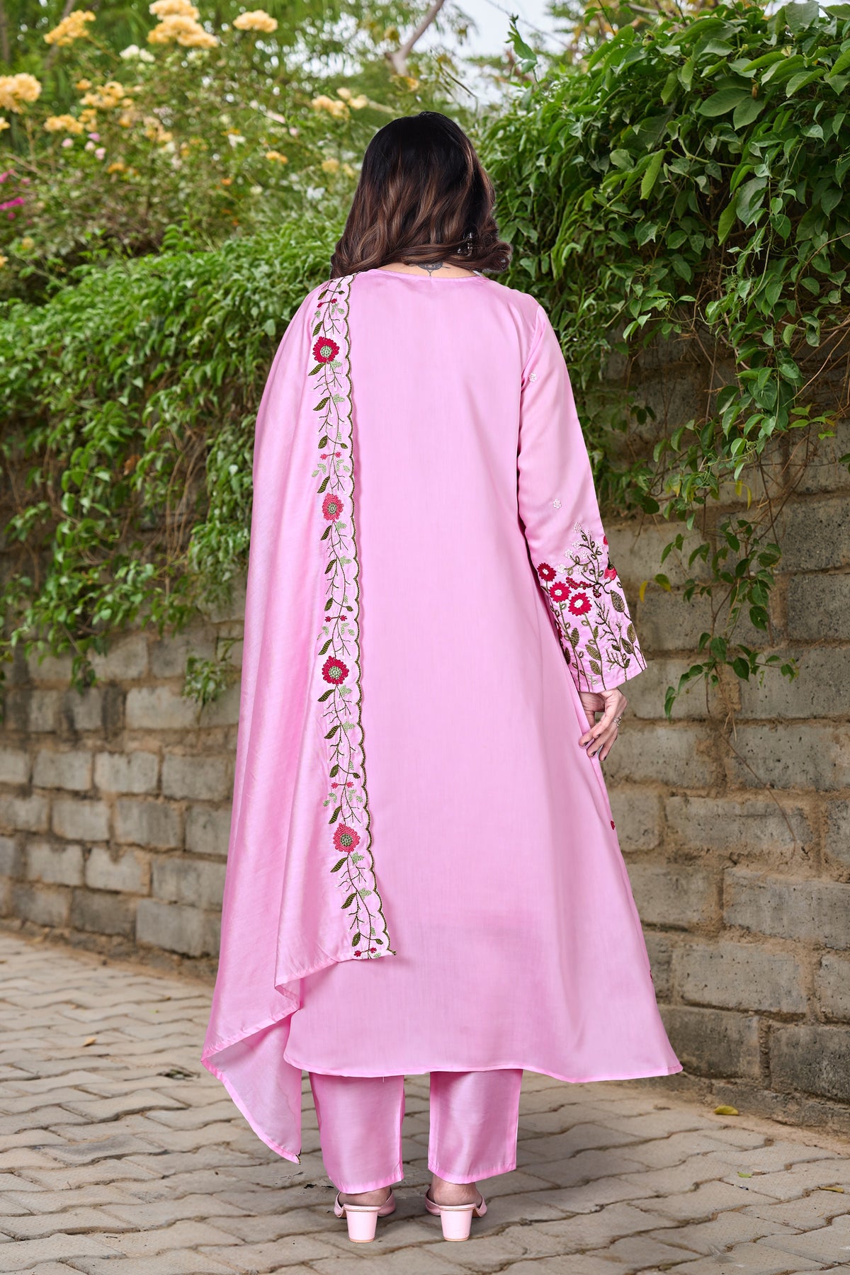 Saheli Pink Silk Anarkali Kurta Set with Dupatta for Women