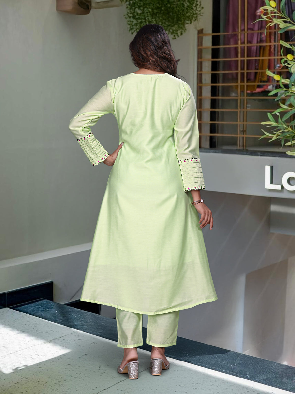 Shanvika Pista Green Silk Anarkali Kurta Set with Dupatta for Women
