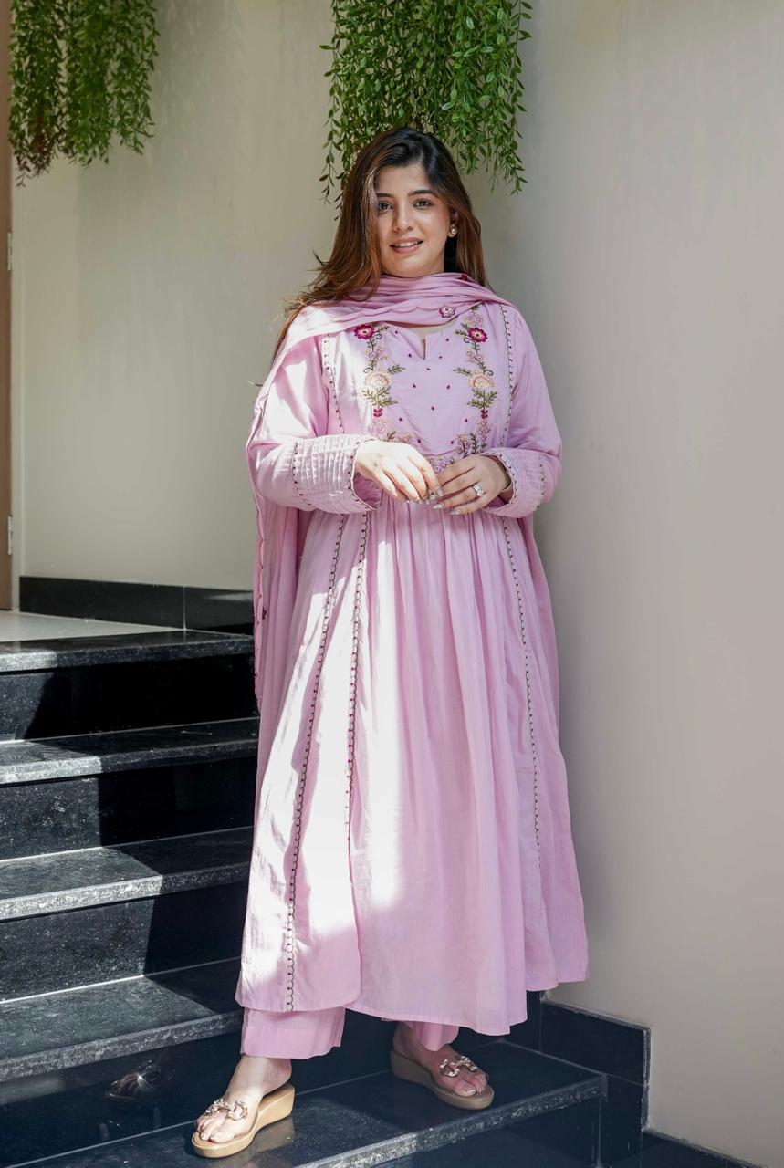 Shanvika Pink Silk Anarkali Kurta Set with Dupatta for Women