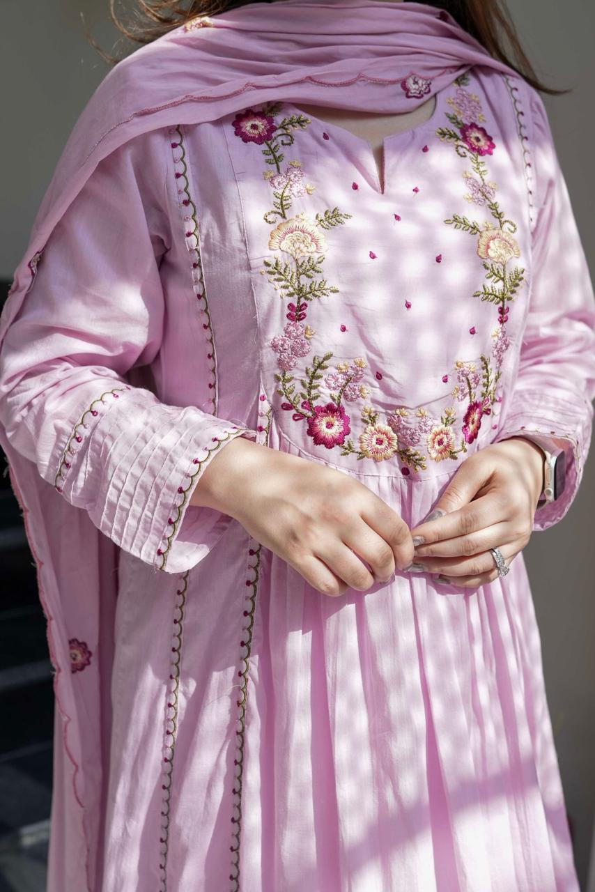 Shanvika Pink Silk Anarkali Kurta Set with Dupatta for Women
