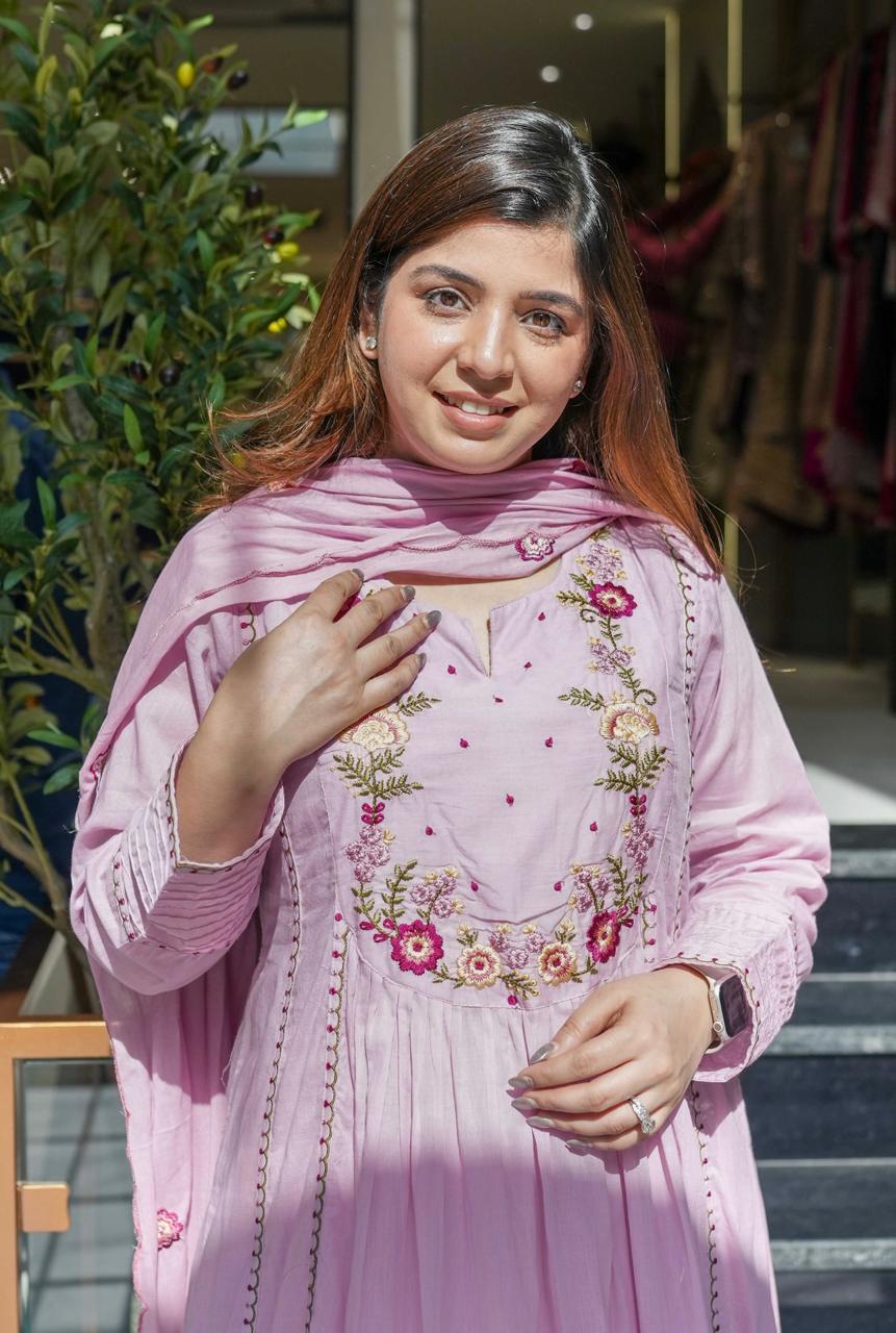 Shanvika Pink Silk Anarkali Kurta Set with Dupatta for Women