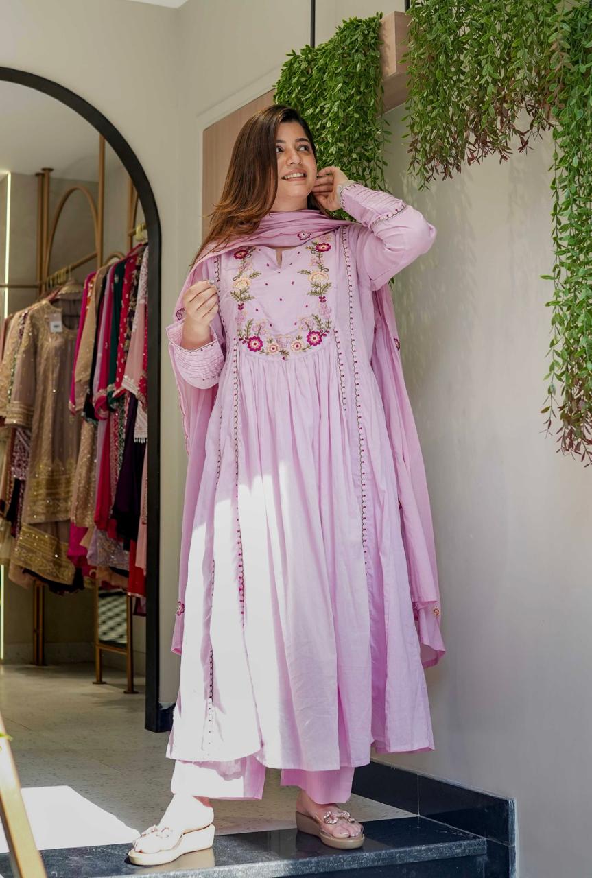 Shanvika Pink Silk Anarkali Kurta Set with Dupatta for Women