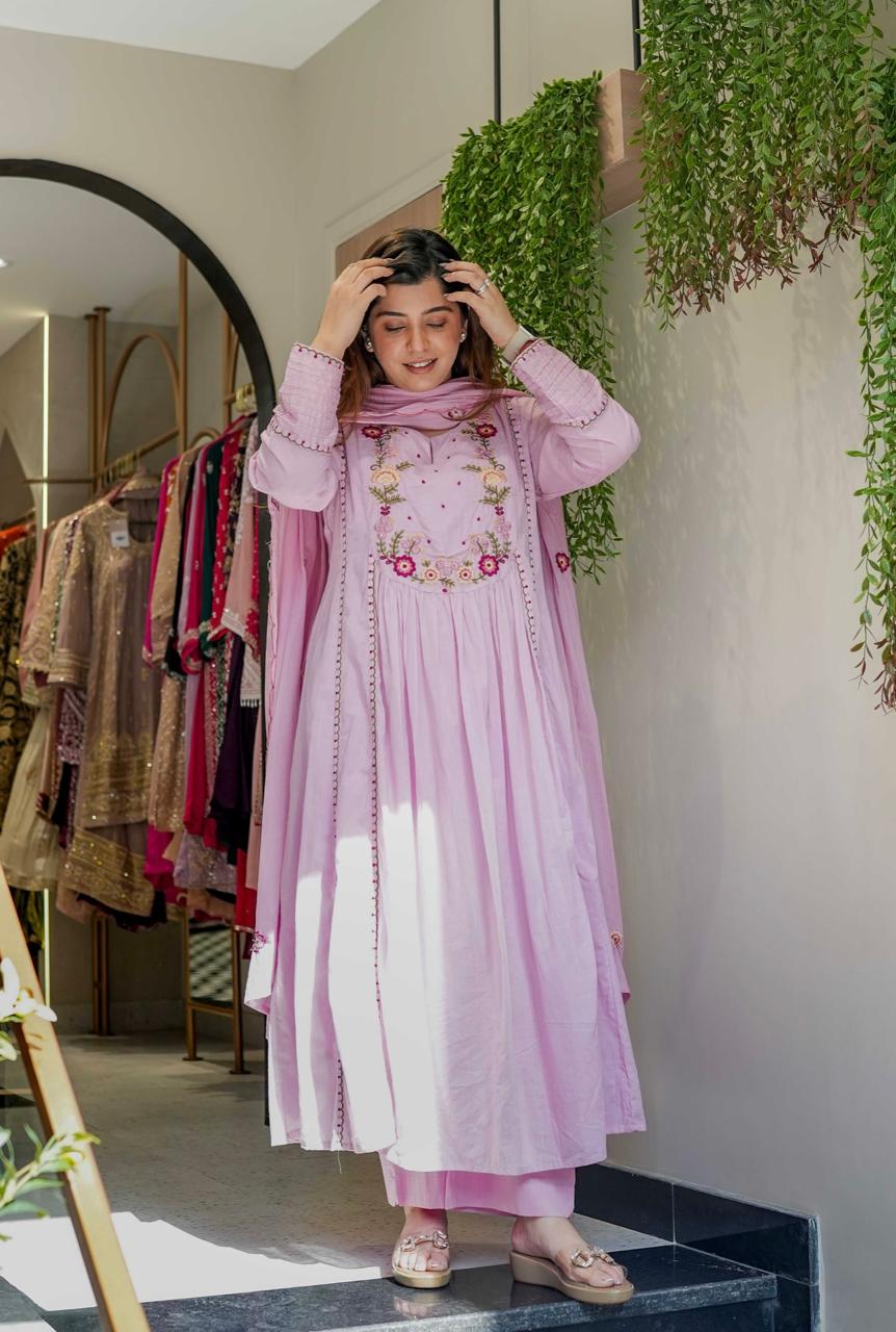 Shanvika Pink Silk Anarkali Kurta Set with Dupatta for Women