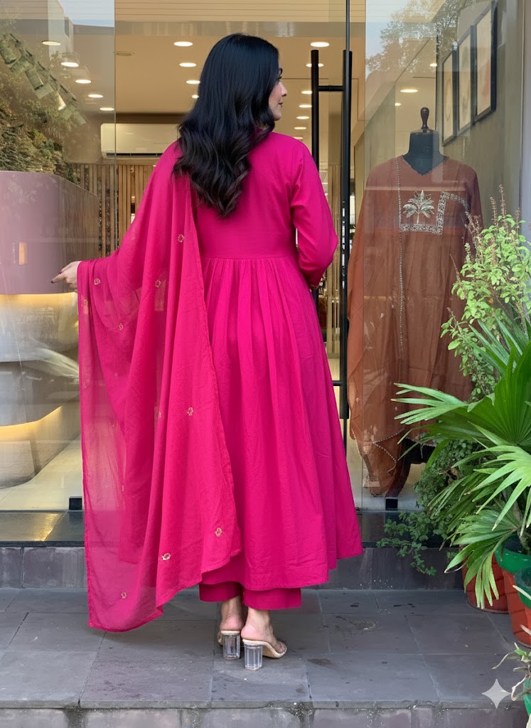 Siri Pink Silk Anarkali Kurta Set with Dupatta for Women