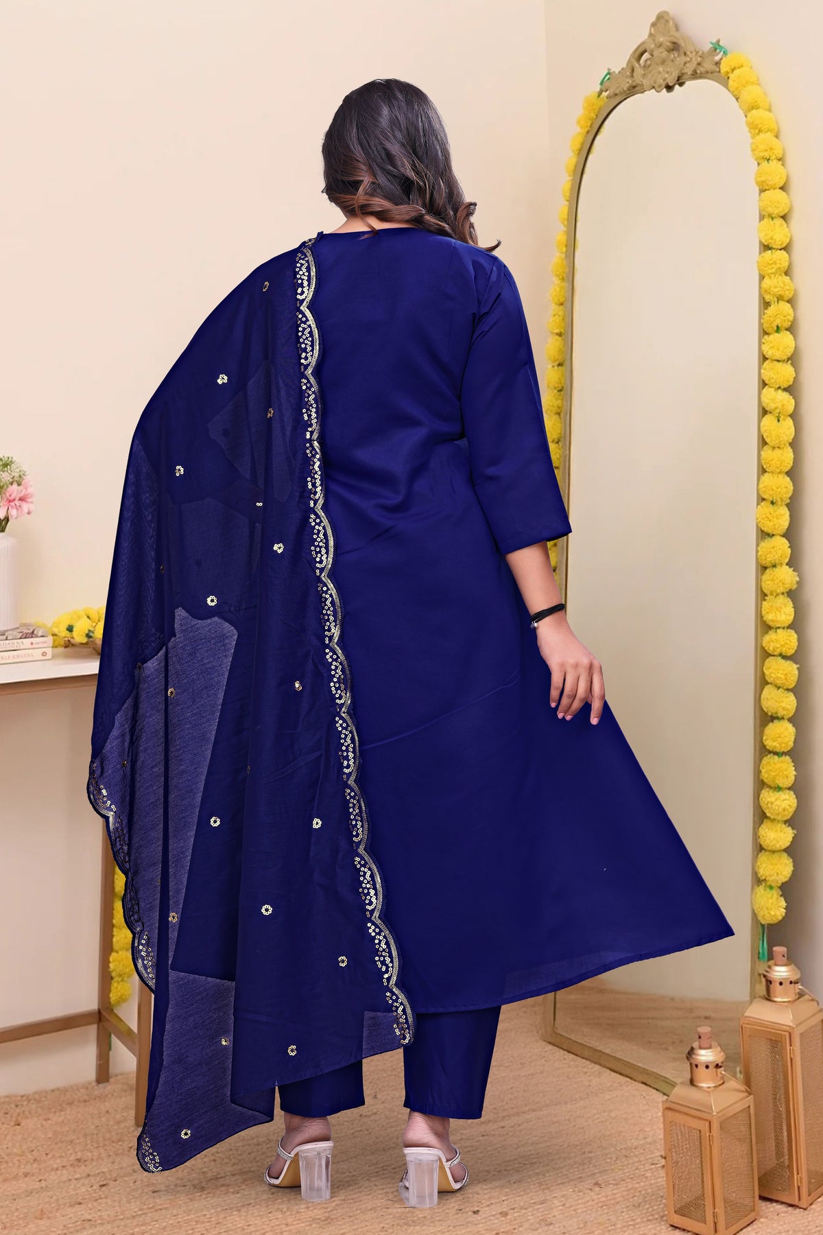 Sitara Blue Silk Anarkali Kurta Set with Dupatta for Women
