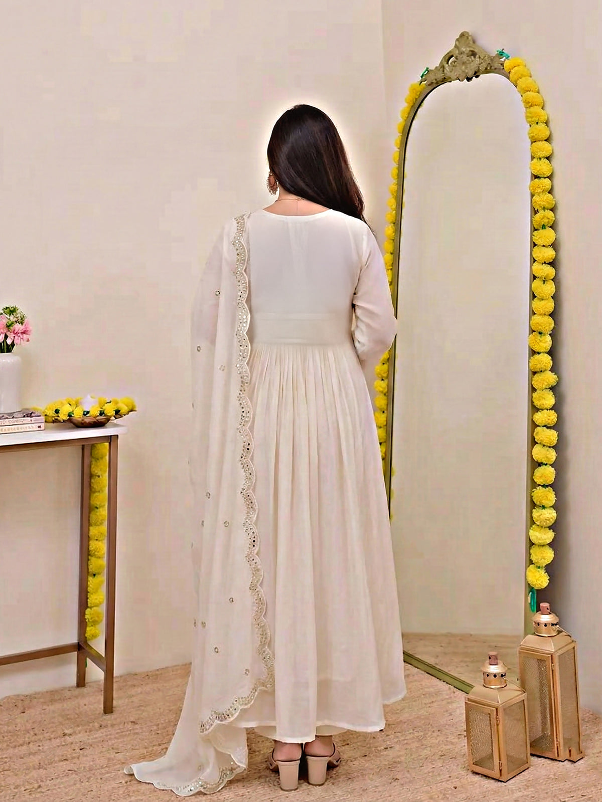 Sitara Off White Silk Anarkali Kurta Set with Dupatta for Women