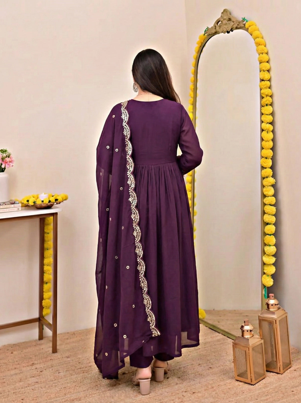 Sitara Wine Silk Anarkali Kurta Set with Dupatta for Women