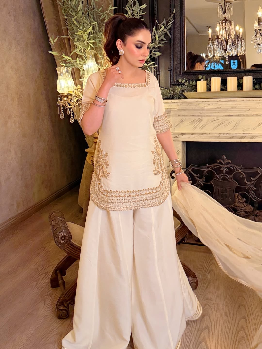 White Silk Embroidered Peplum Sharara Set With Dupatta For Women