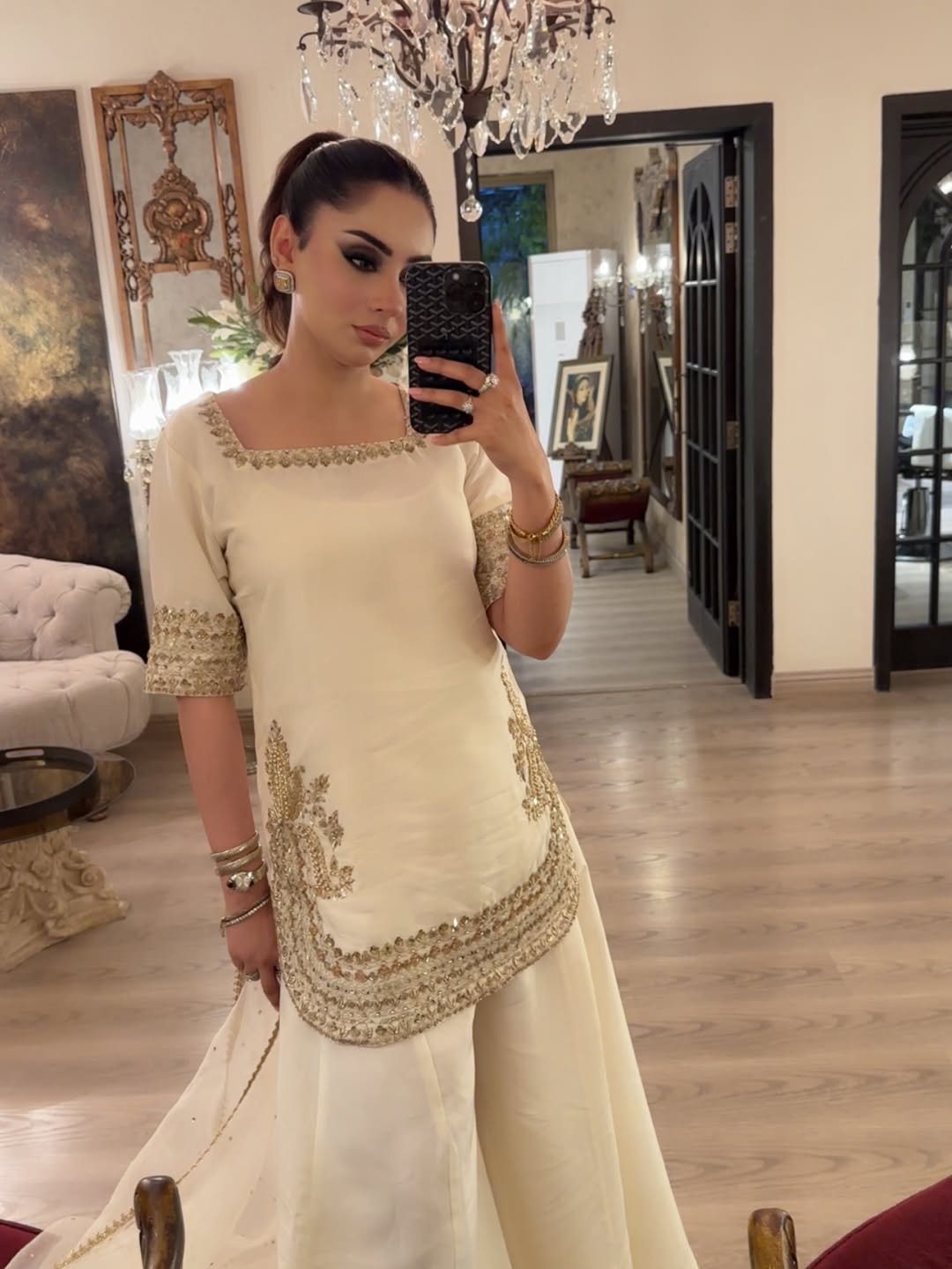 White Silk Embroidered Peplum Sharara Set With Dupatta For Women
