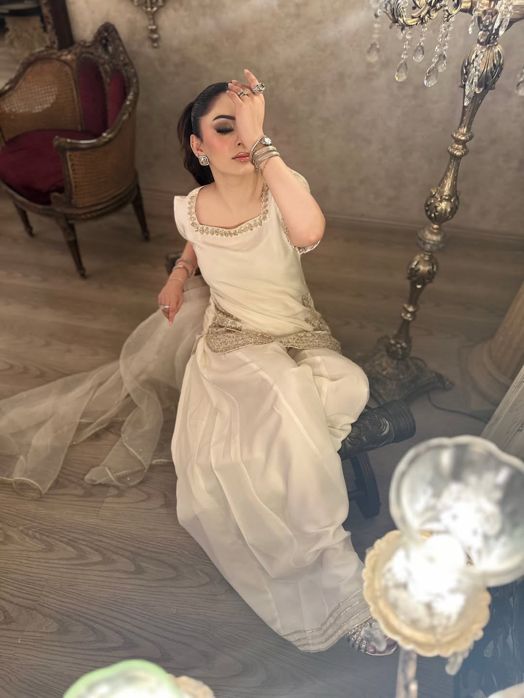 White Silk Embroidered Peplum Sharara Set With Dupatta For Women