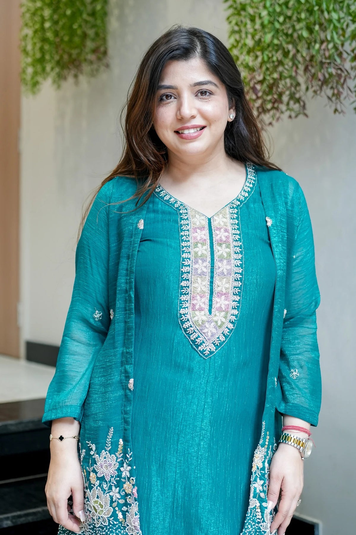 Rama Chinon Embroidered Kurta and Pant Set with Jacket Koti