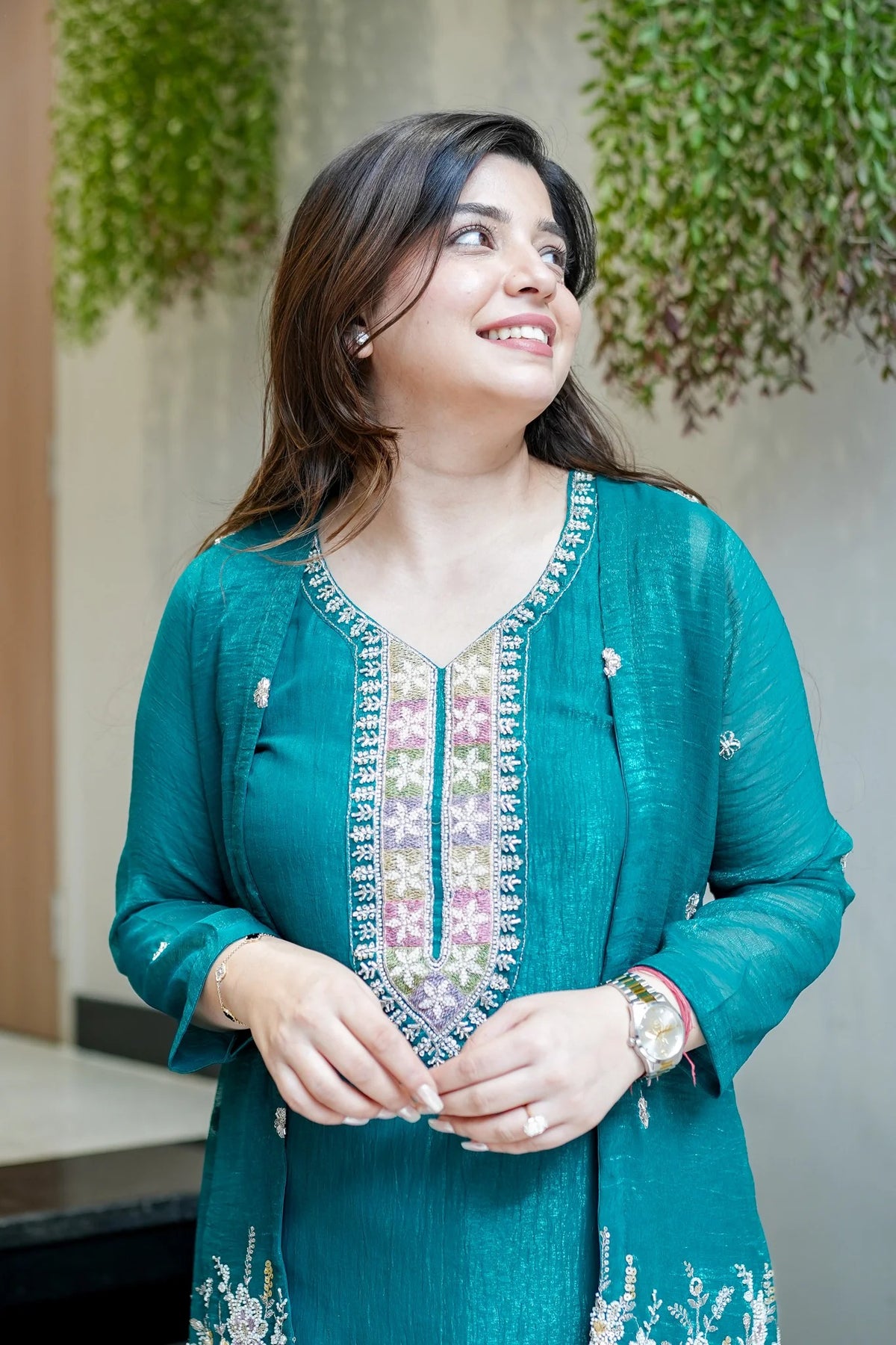 Rama Chinon Embroidered Kurta and Pant Set with Jacket Koti