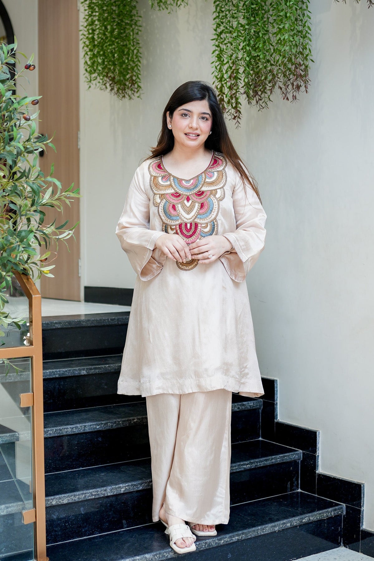 White Embroidered A-Line Kurta Suit Set for Women