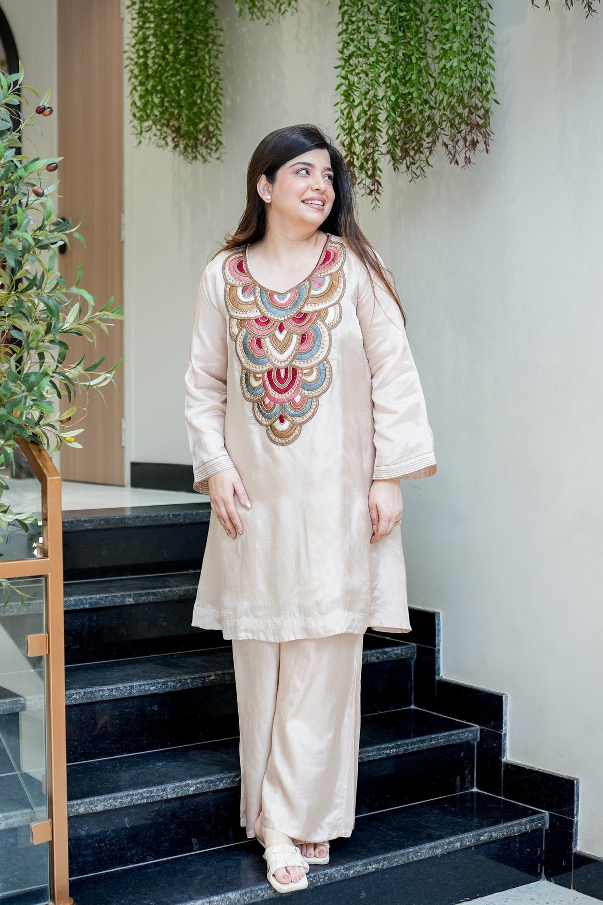 White Embroidered A-Line Kurta Suit Set for Women