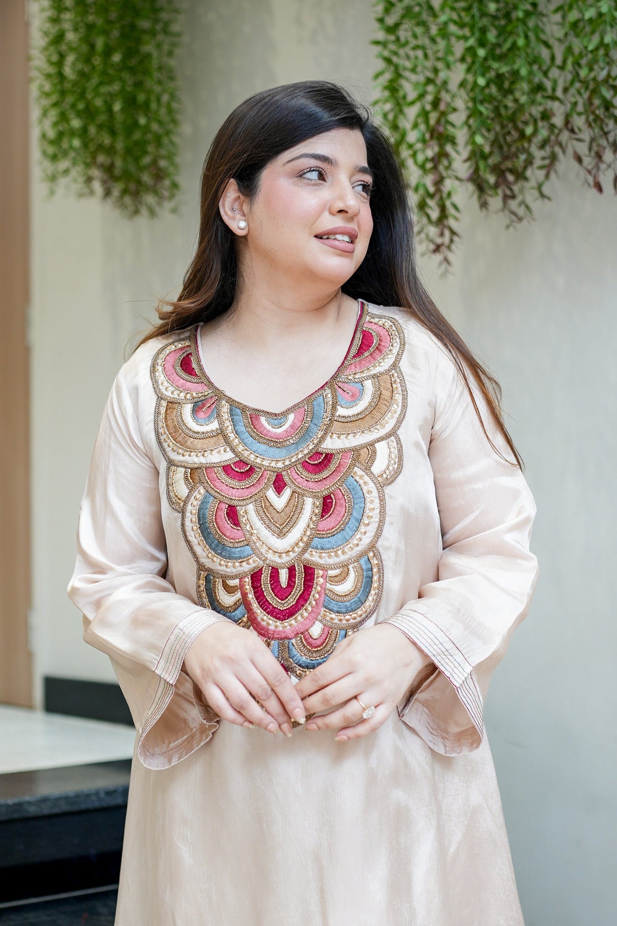 White Embroidered A-Line Kurta Suit Set for Women