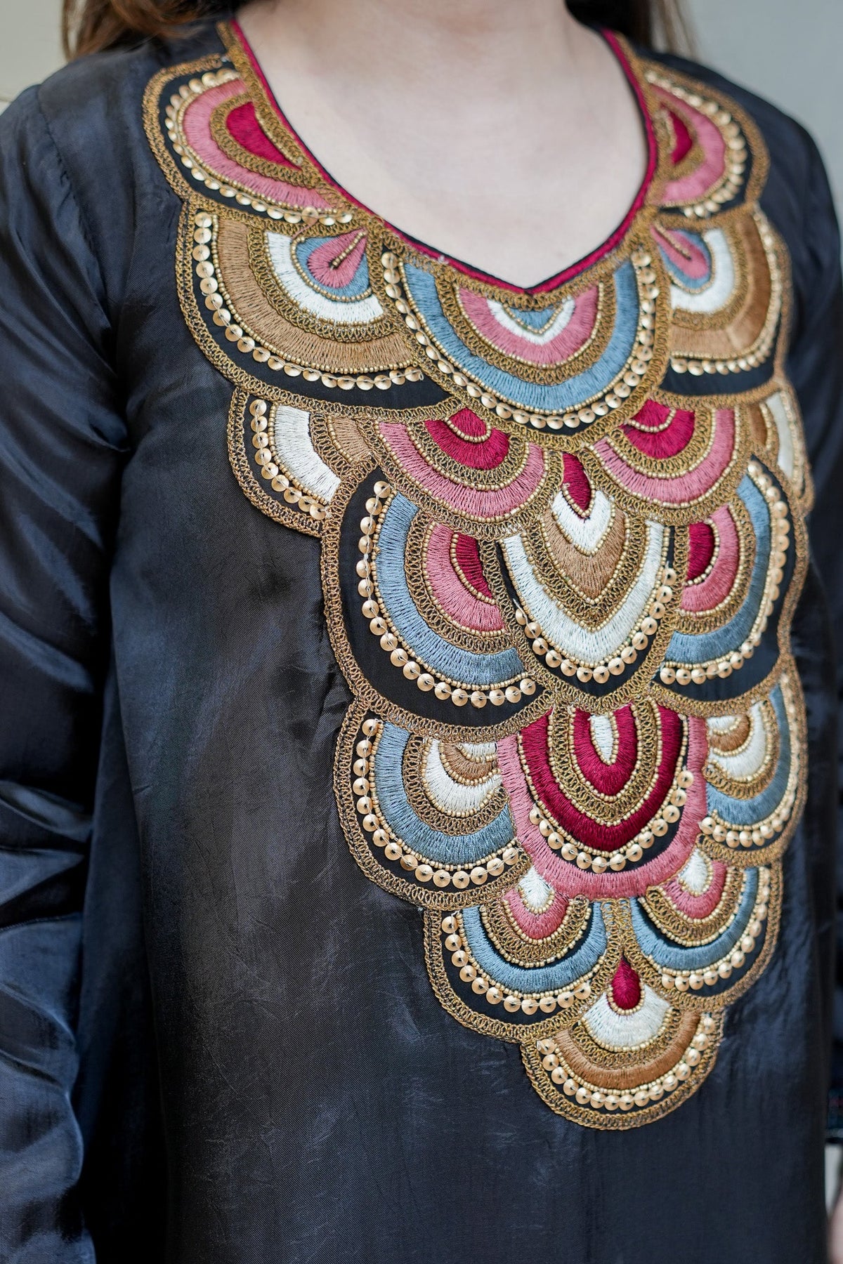 Black Embroidered A-Line Kurta Suit Set for Women