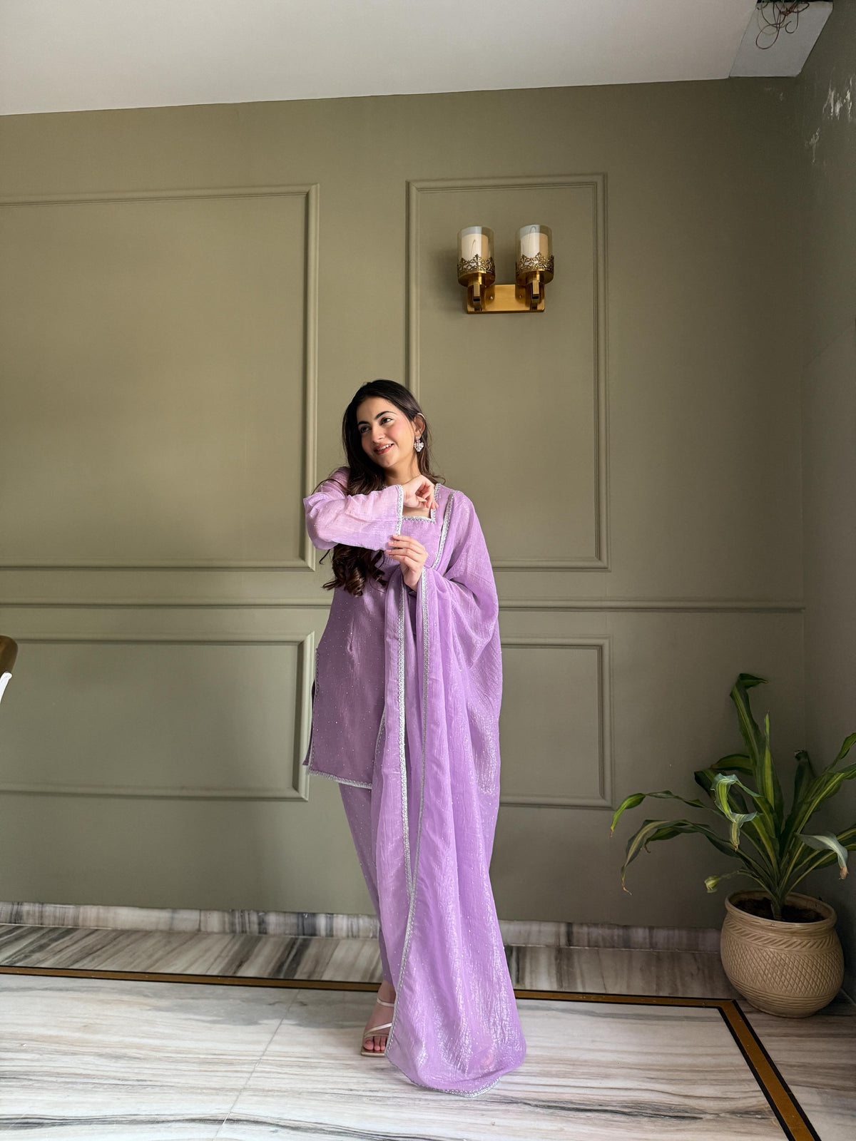 lavender Silk Embroidered Peplum Sharara Set With Dupatta For Women