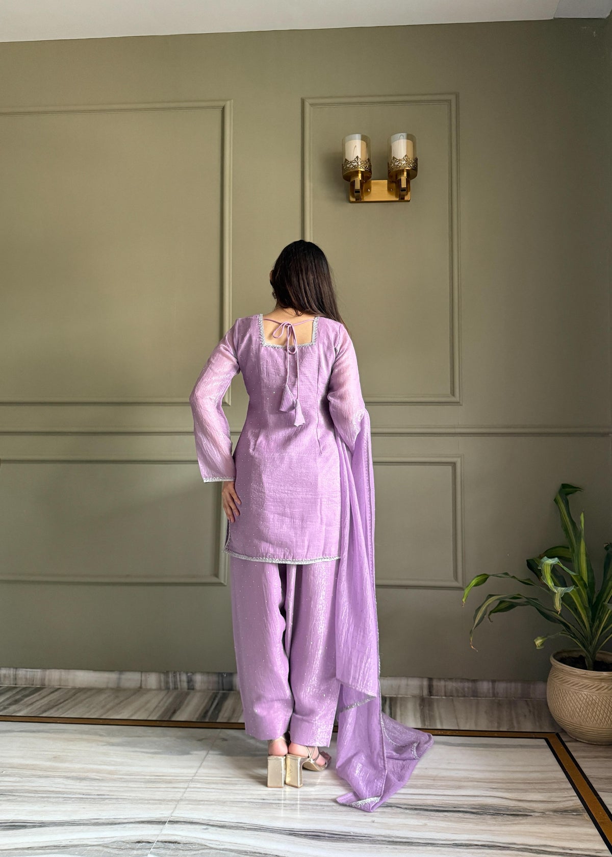lavender Silk Embroidered Peplum Sharara Set With Dupatta For Women