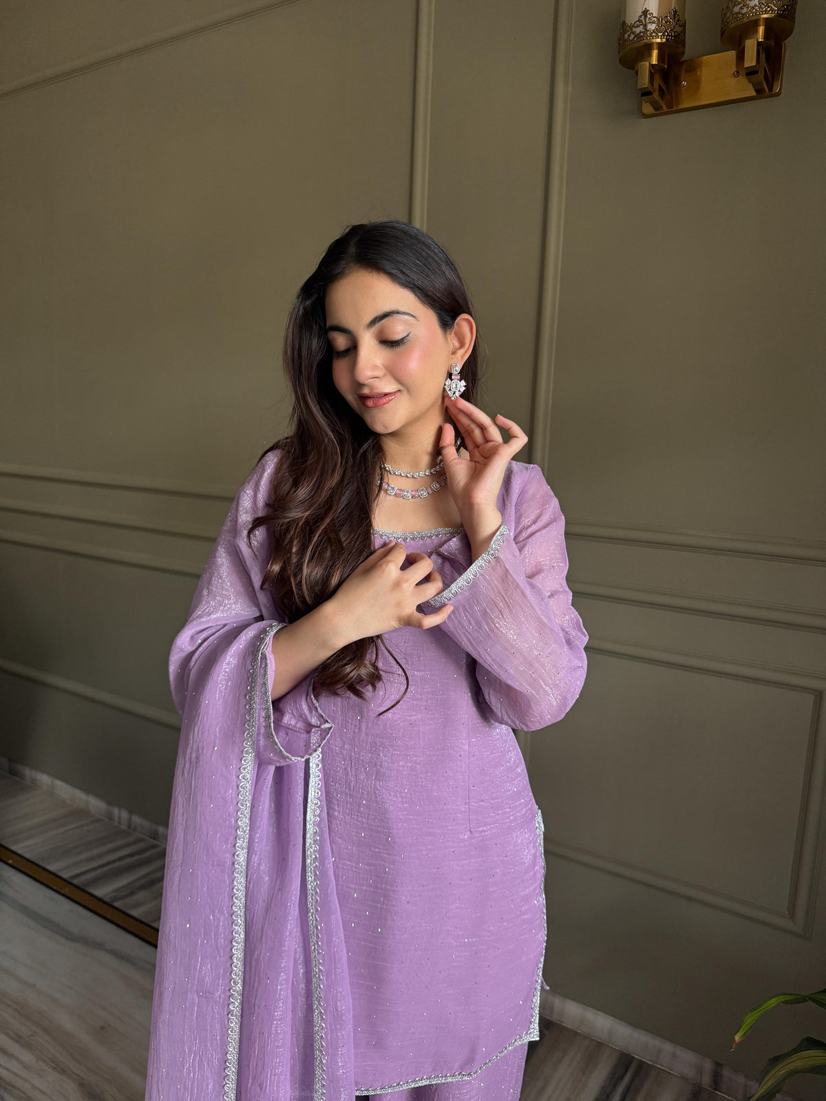 lavender Silk Embroidered Peplum Sharara Set With Dupatta For Women