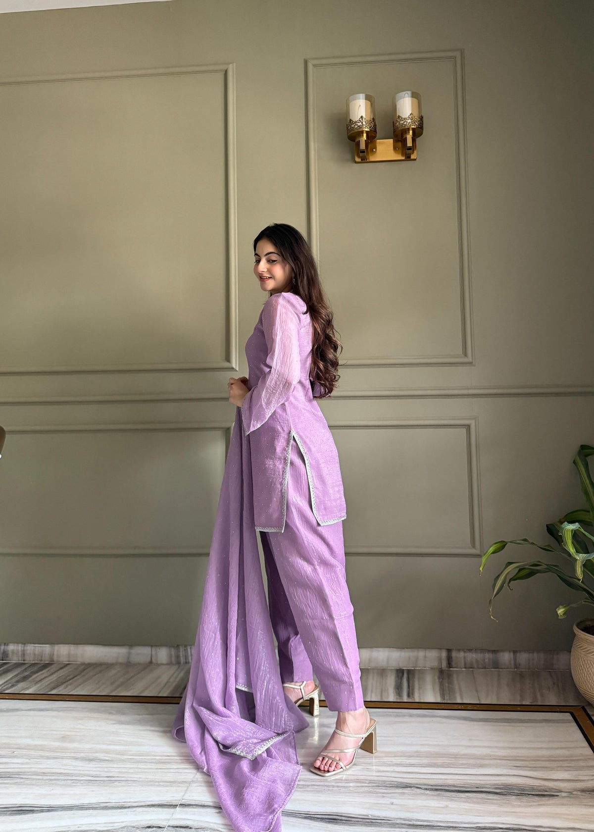 lavender Silk Embroidered Peplum Sharara Set With Dupatta For Women