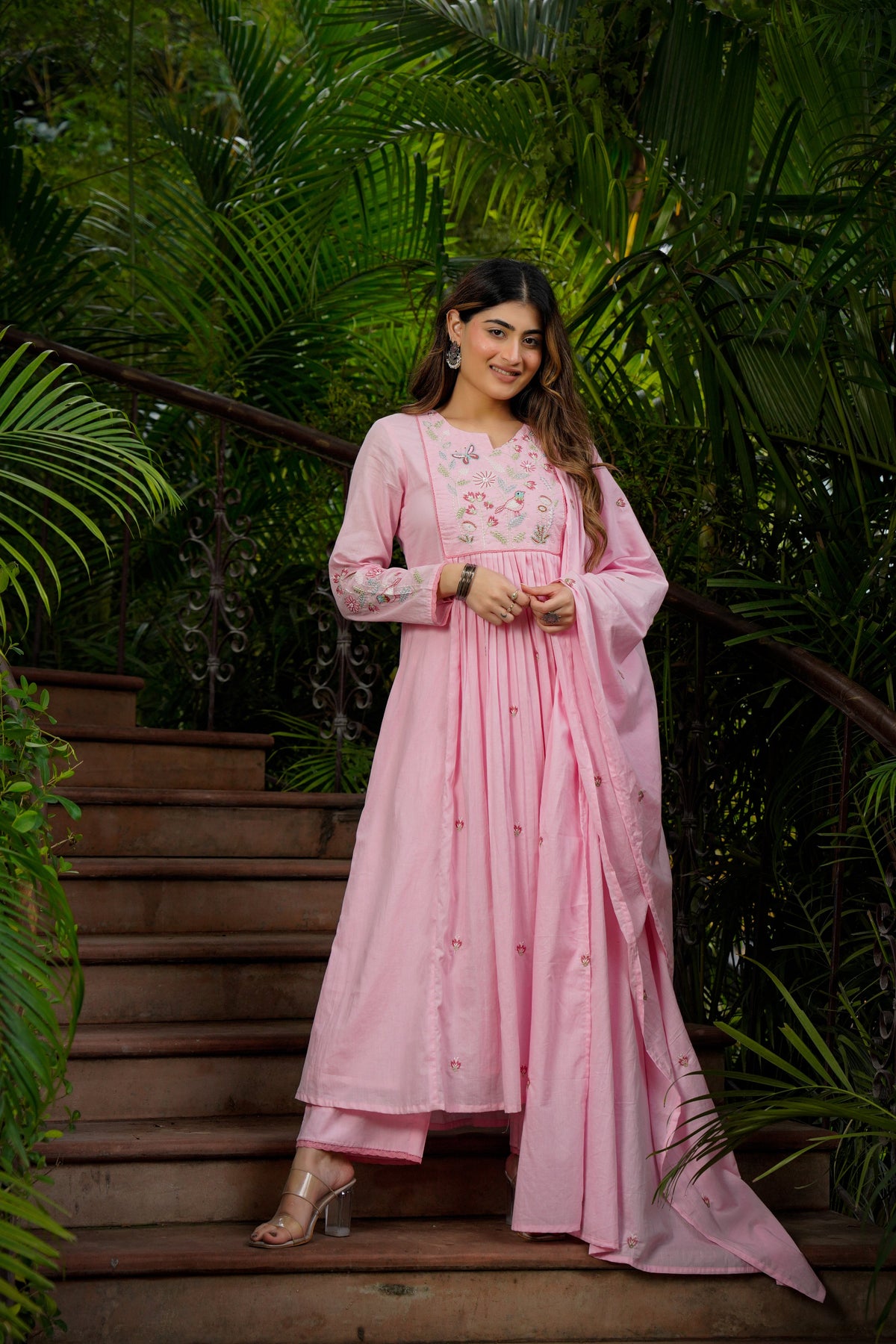 Kimora Pink Silk Anarkali Kurta Set with Dupatta for Women