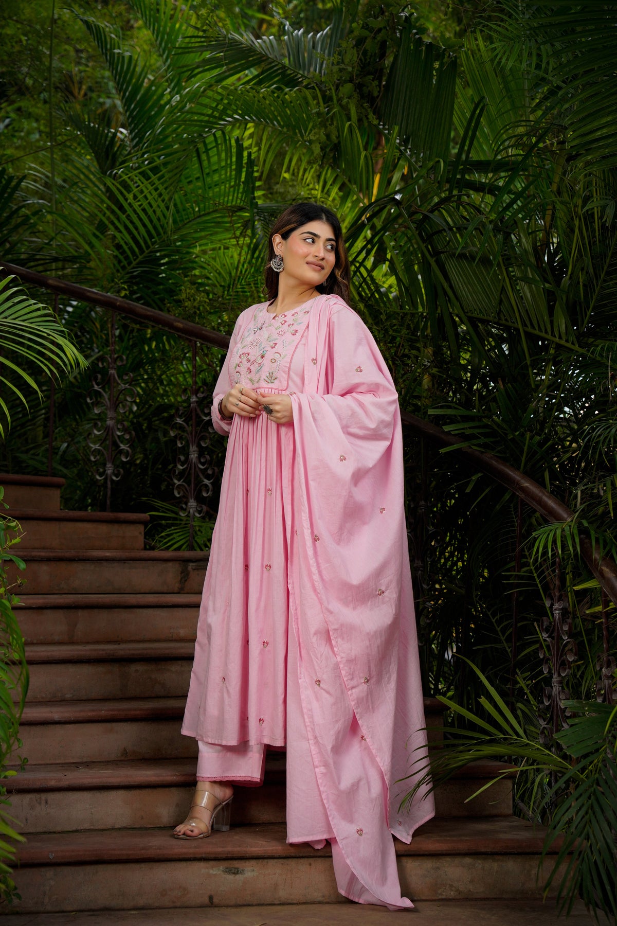 Kimora Pink Silk Anarkali Kurta Set with Dupatta for Women