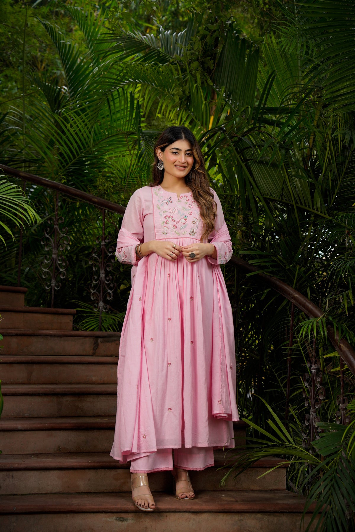 Kimora Pink Silk Anarkali Kurta Set with Dupatta for Women