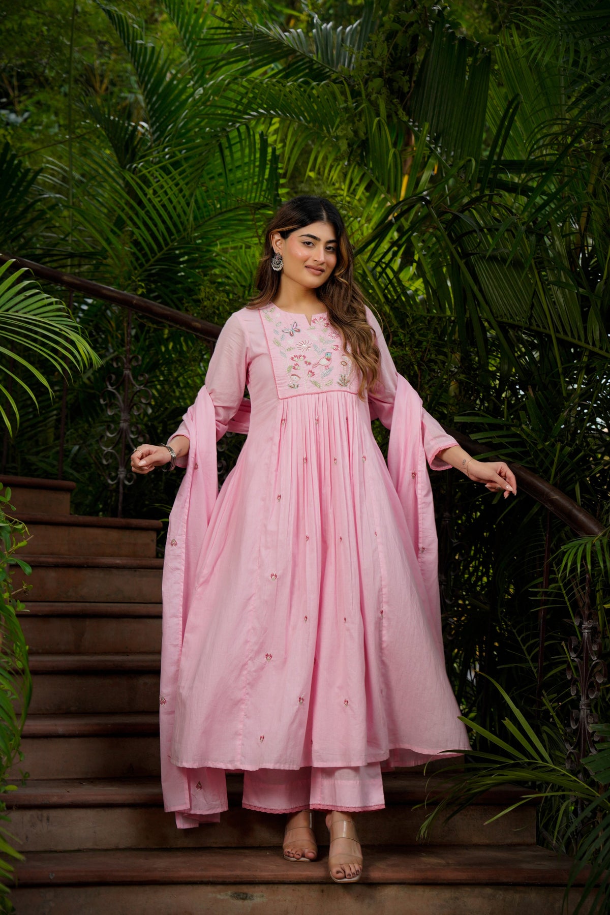 Kimora Pink Silk Anarkali Kurta Set with Dupatta for Women